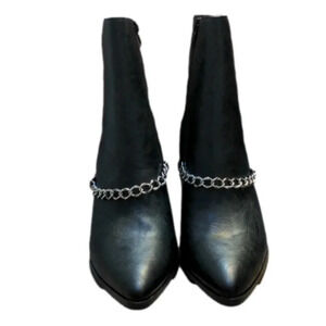 Journee Collection Black Ankle Boots with Silver Chain